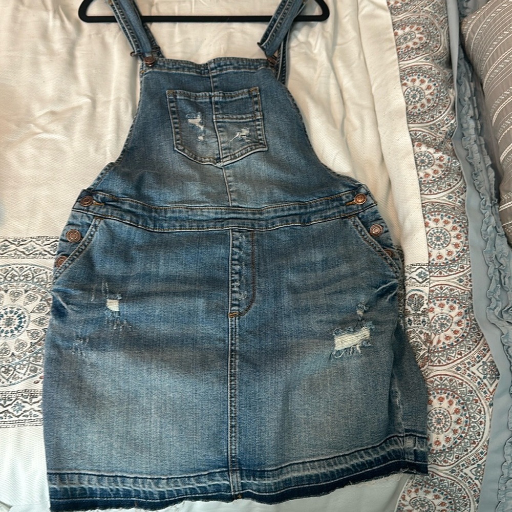 Maurices Overall Dress Womens small Blue Denim Bib Pockets Short